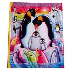 Lisa Frank Sticker Rainbow Baby Penguins Dolphins Glitter Sparkles 1.75x1.25"‎